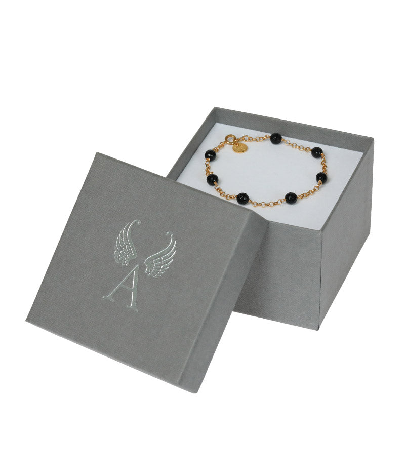 Armband Erzengel Michael Onyx Perlen vergoldet Geschenkbox