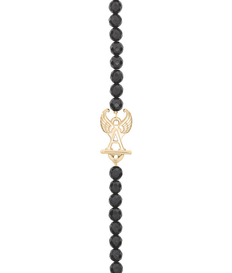 Onyx-Armband mit vergoldetem Schutzengel-Verschluss aus 925er Silber