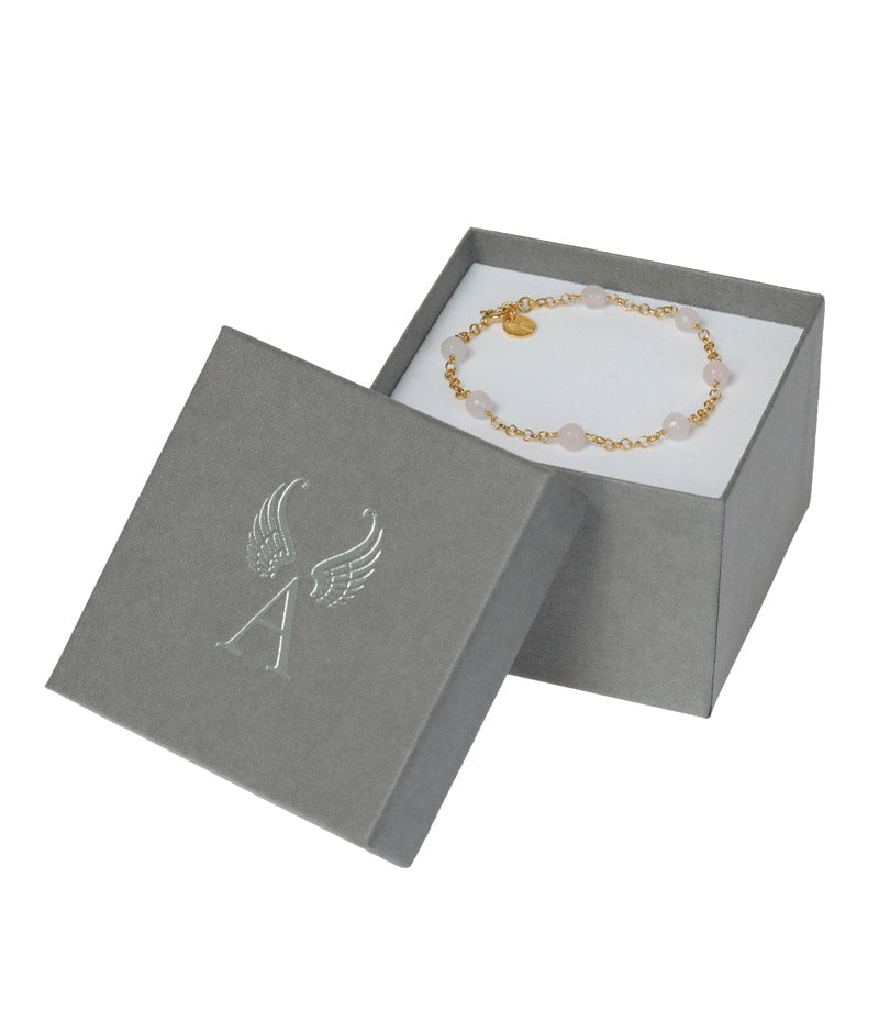 Armband Erzengel Ariel Rosenquarz Perlen vergoldet Geschenkbox