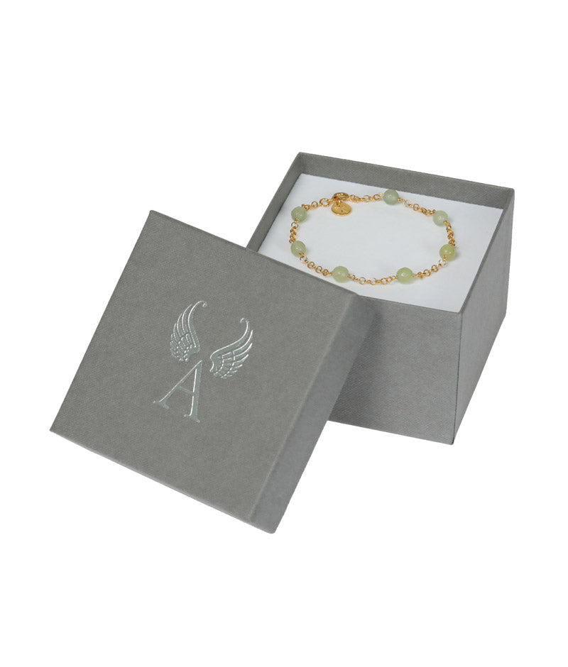 Armband Erzengel Chamuel Jade Perlen vergoldet Geschenkbox