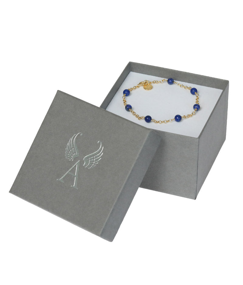Armband Erzengel Zadkiel Lapislazuli Perlen vergoldet Geschenkbox