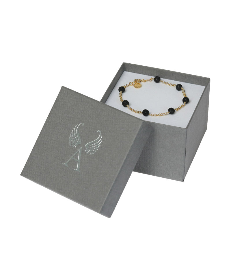 Armband Schutzengel Lava Perlen vergoldet Geschenkbox