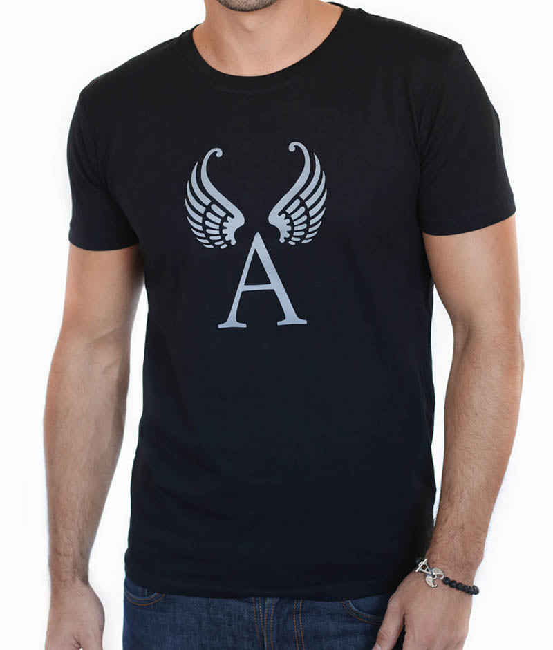 Funky Angels Schutzengel Herren T-shirt silber 800 x 940px
